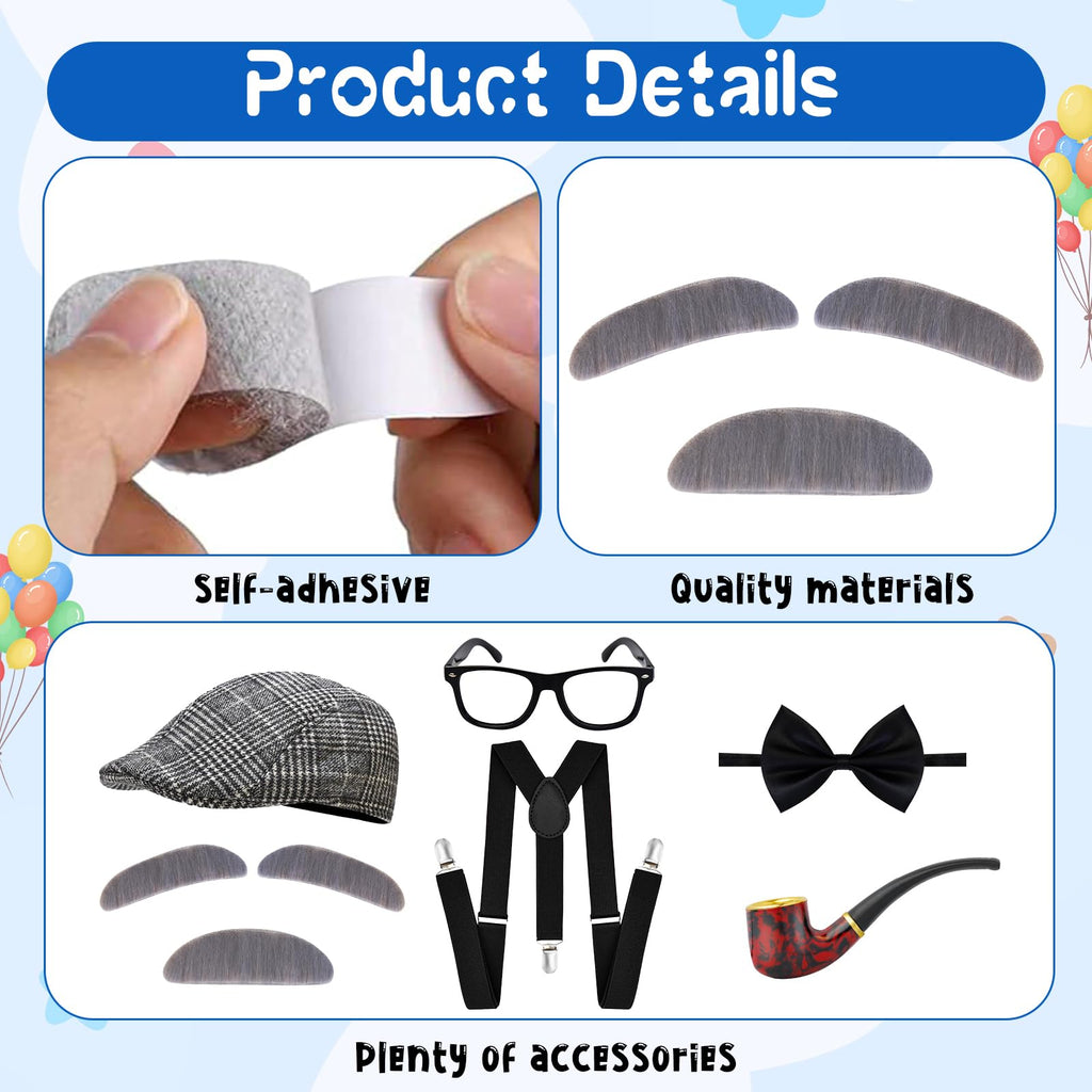 100th Day of School Grandpa Costume Set for Boys – Includes Hat, Suspenders, Glasses, and More