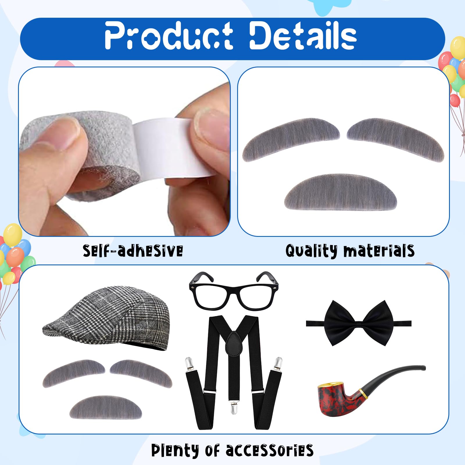 100th Day of School Grandpa Costume Set for Boys – Includes Hat, Suspenders, Glasses, and More