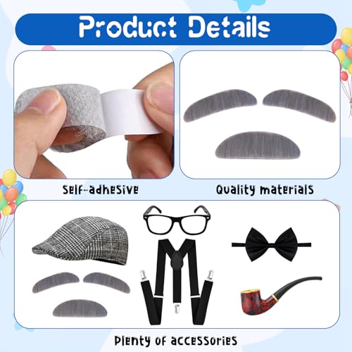 100th Day of School Grandpa Costume Set for Boys – Includes Hat, Suspenders, Glasses, and More