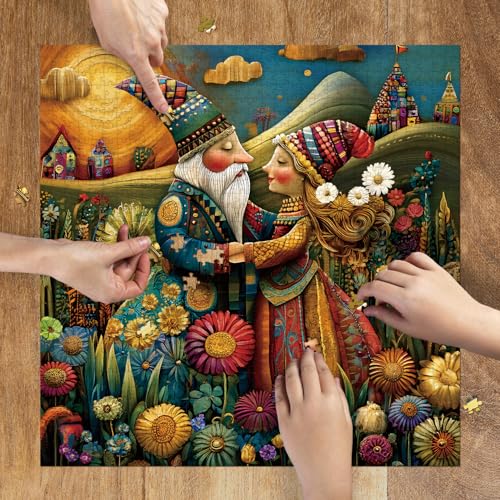 1024-Piece Jigsaw Puzzle for Adults – Bohemian Gnome Couple Floral Field by PULEZZFORU