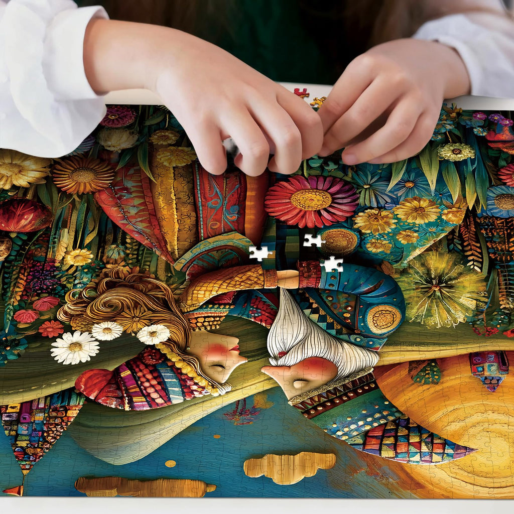 1024-Piece Jigsaw Puzzle for Adults – Bohemian Gnome Couple Floral Field by PULEZZFORU