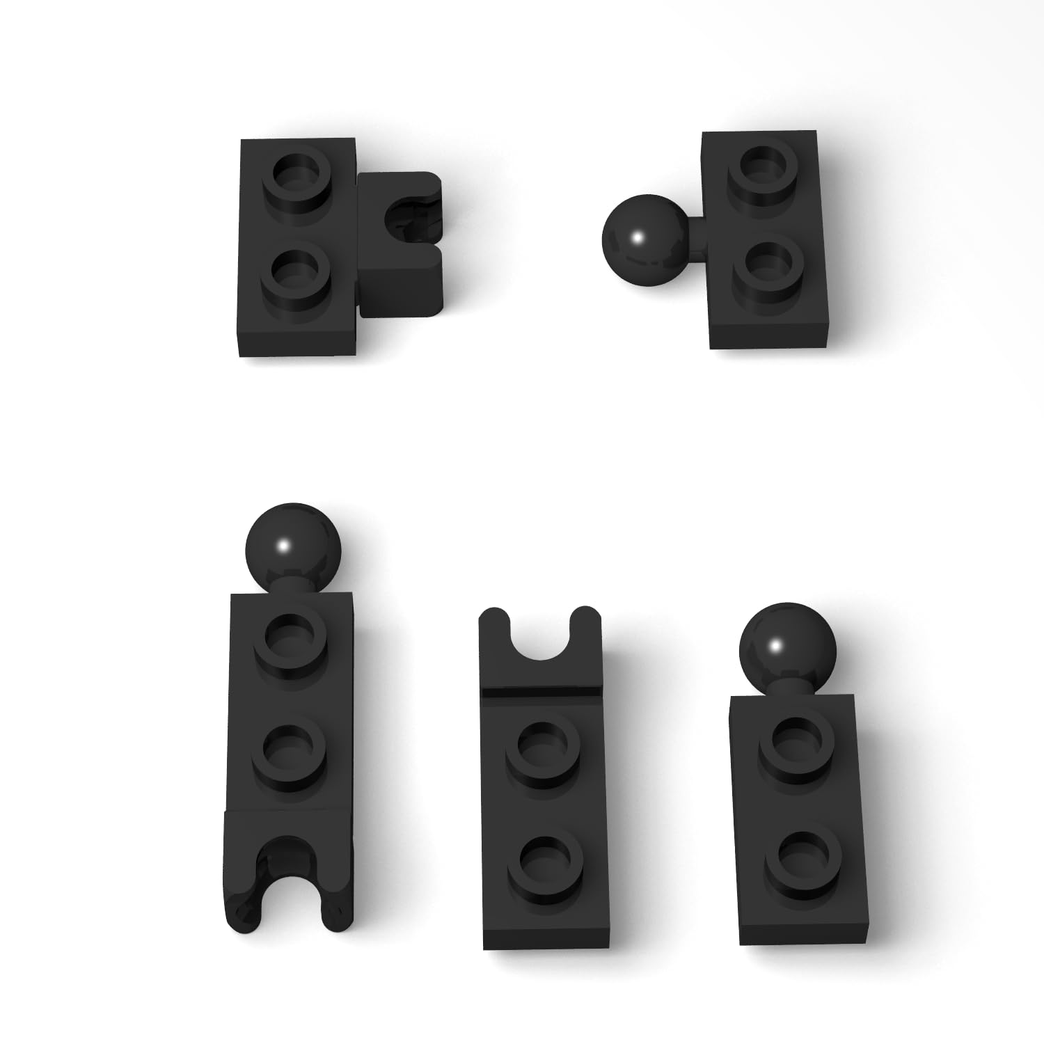 105-Piece Black Ball Joint Plate Bulk Set – 5 Sizes of Ball and Socket Joints Compatible with Lego