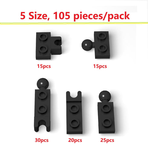 105-Piece Black Ball Joint Plate Bulk Set – 5 Sizes of Ball and Socket Joints Compatible with Lego