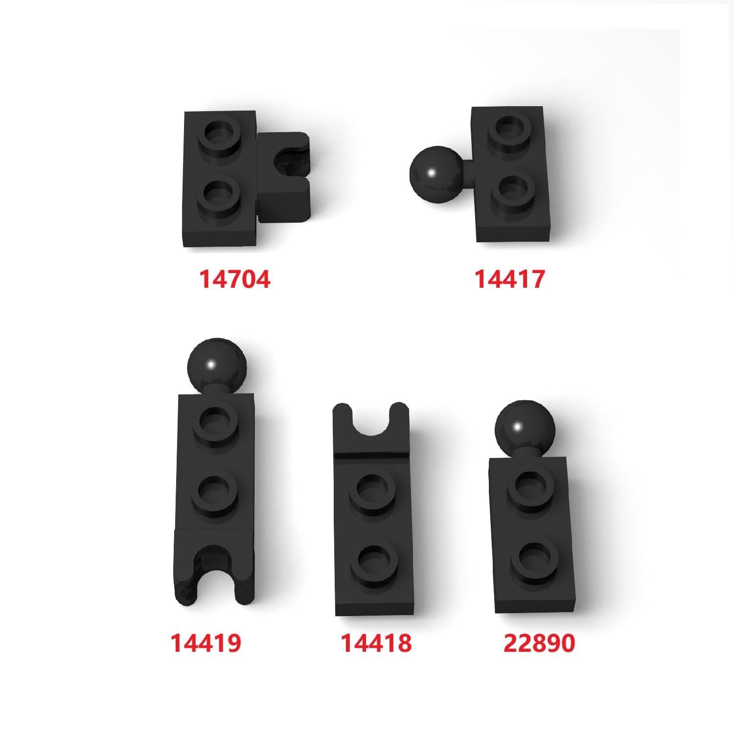 105-Piece Black Ball Joint Plate Bulk Set – 5 Sizes of Ball and Socket Joints Compatible with Lego