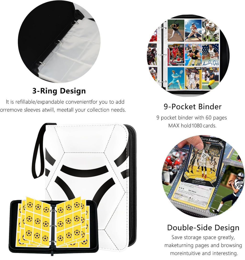 1080-Pocket Card Binder with Zipper – Soccer Theme, 60 Removable Pages for Sports & TCG Cards