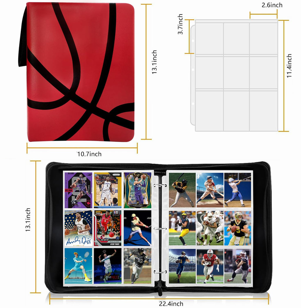 1080-Pocket Trading Card Binder with Zipper – Basketball Design, 60 Removable Pages by TCGCARDIUM