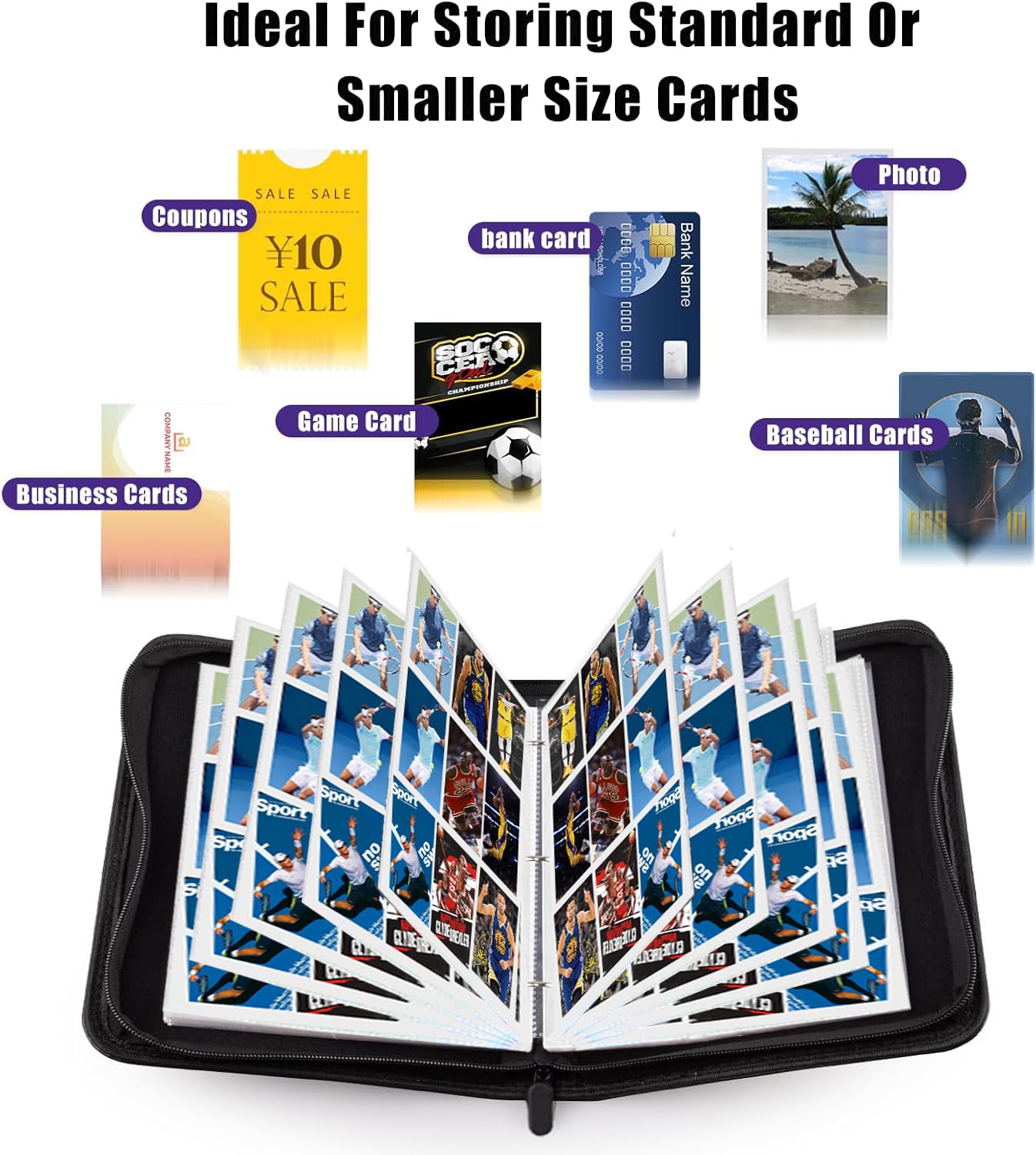 1080-Pocket Trading Card Binder with Zipper – Basketball Design, 60 Removable Pages by TCGCARDIUM
