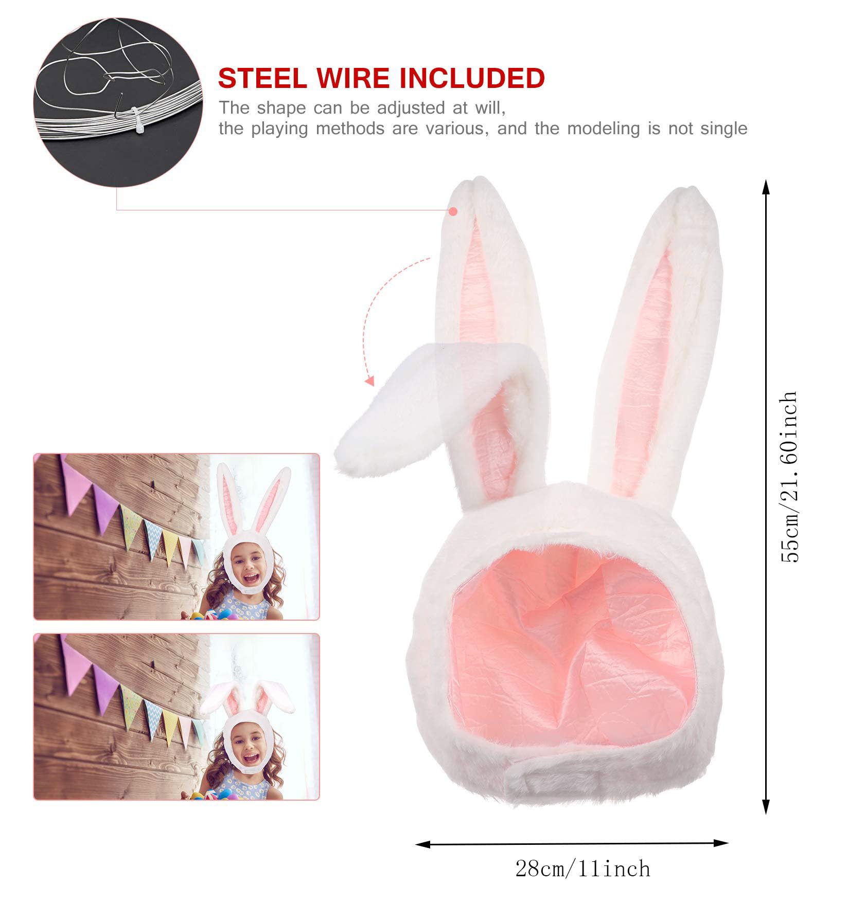 10AGIRL Plush Bunny Hat with Adjustable Ears – Soft Cosplay Hood for Women