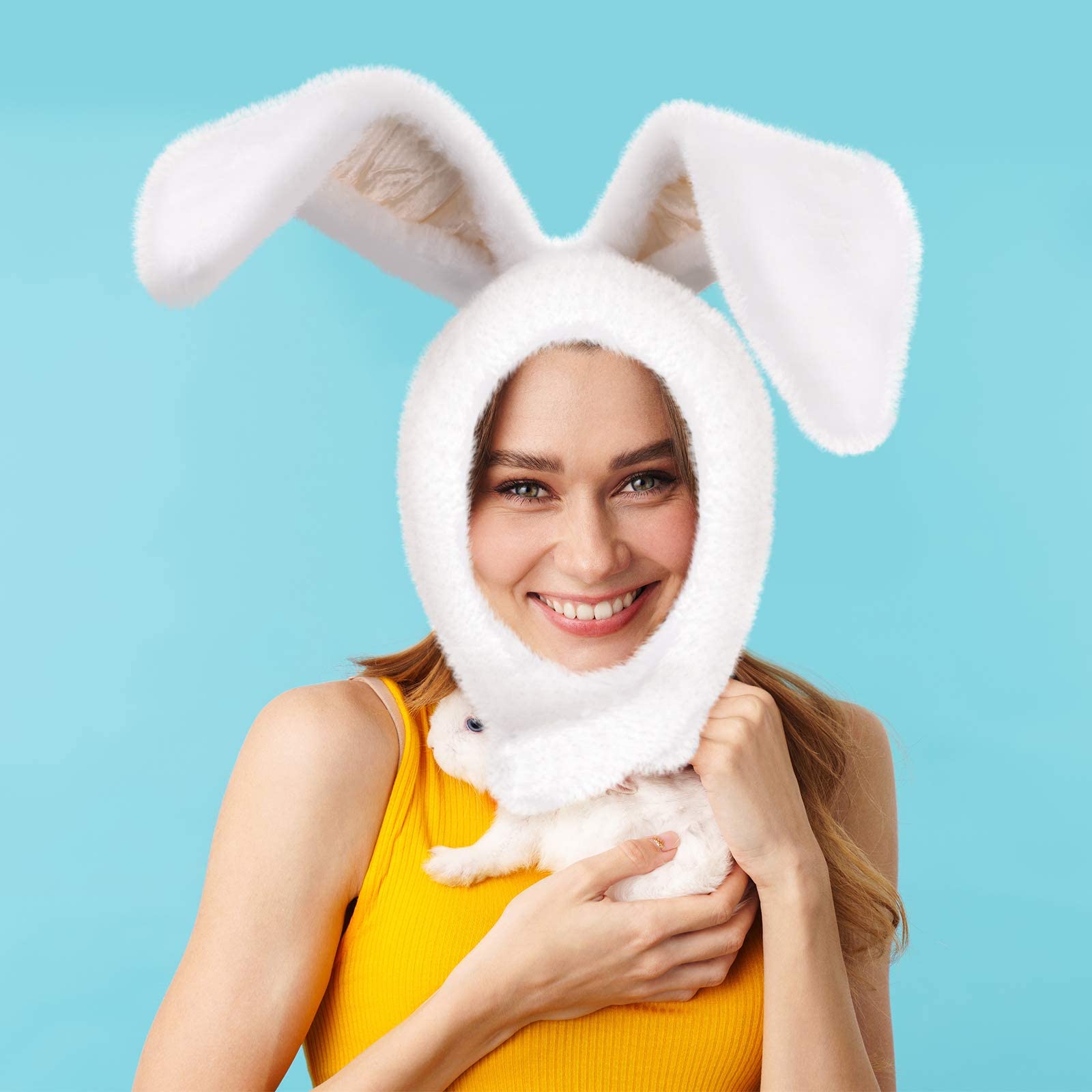 10AGIRL Plush Bunny Hat with Adjustable Ears – Soft Cosplay Hood for Women