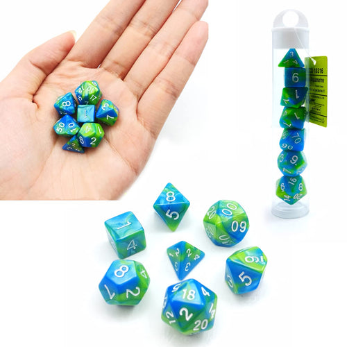 10mm Mini Polyhedral Dice Set – Two-Tone Aquamarine (Turquoise & Pistachio) for D&D