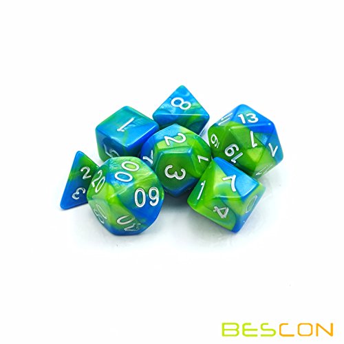 10mm Mini Polyhedral Dice Set – Two-Tone Aquamarine (Turquoise & Pistachio) for D&D