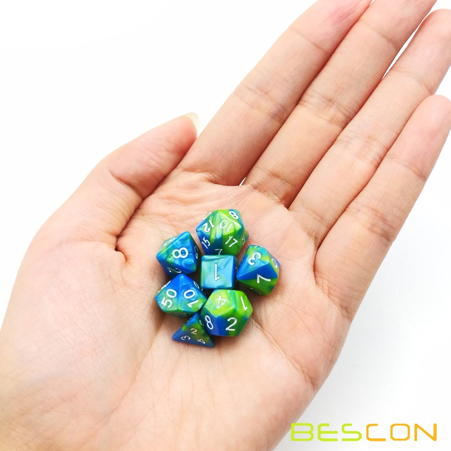 10mm Mini Polyhedral Dice Set – Two-Tone Aquamarine (Turquoise & Pistachio) for D&D