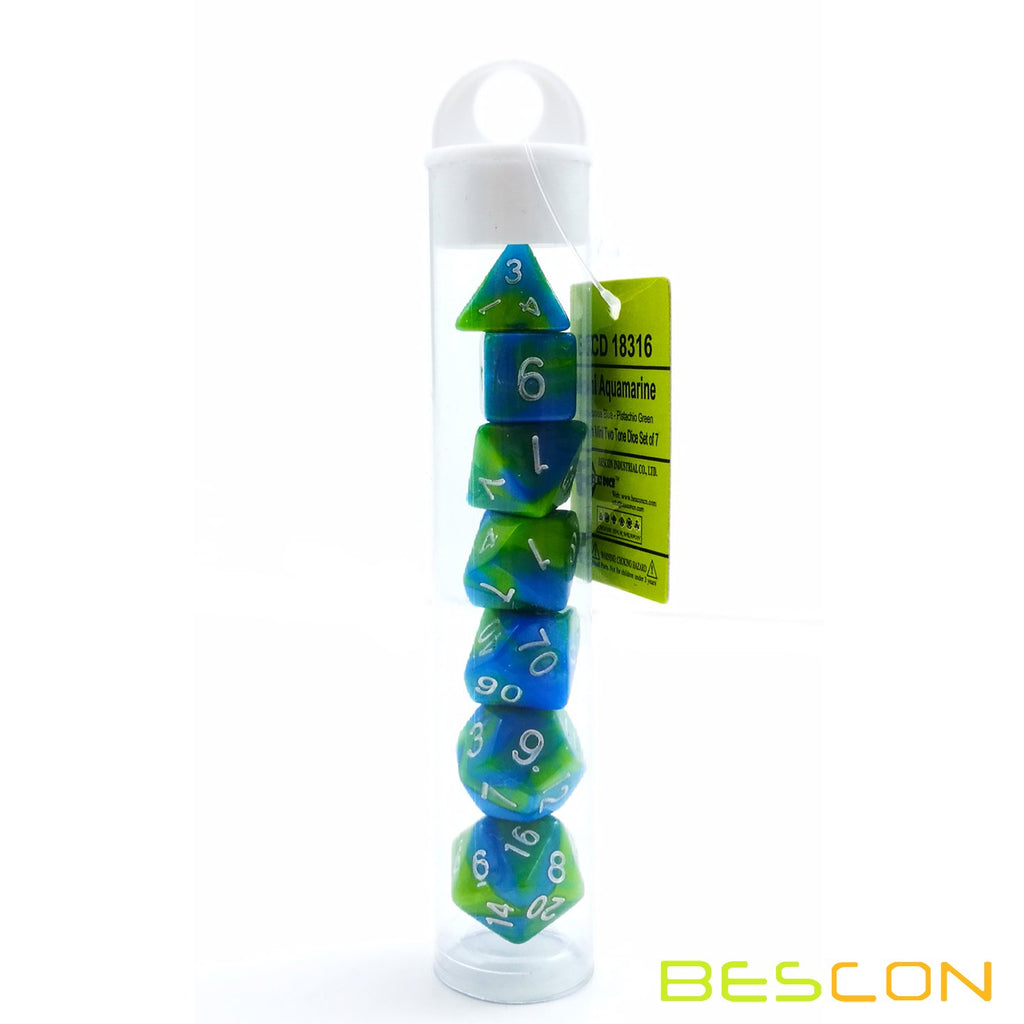 10mm Mini Polyhedral Dice Set – Two-Tone Aquamarine (Turquoise & Pistachio) for D&D