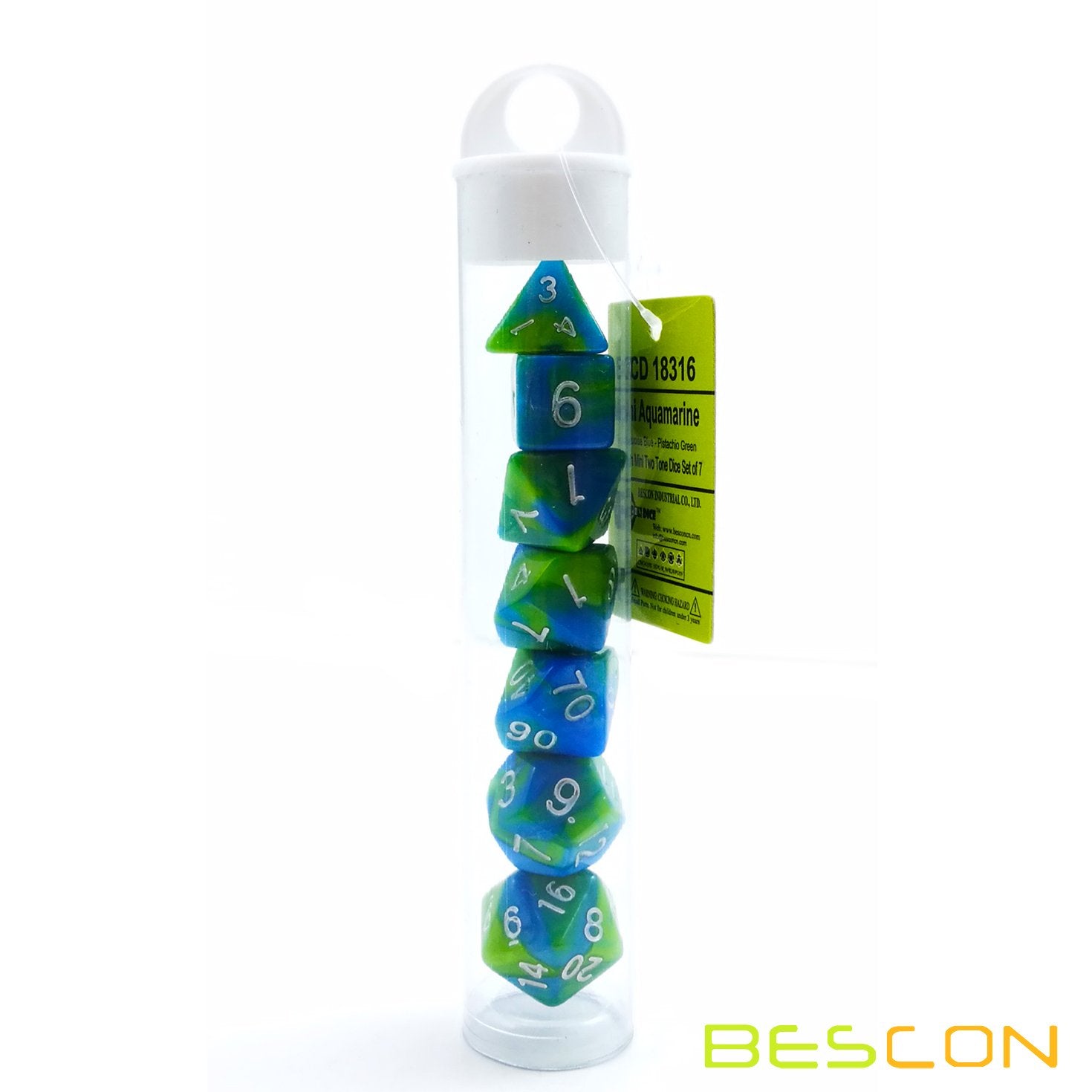 10mm Mini Polyhedral Dice Set – Two-Tone Aquamarine (Turquoise & Pistachio) for D&D