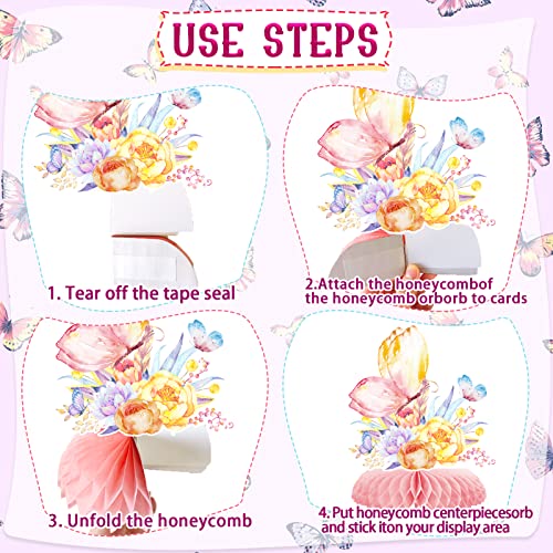 10pcs Butterfly Party Decorations - Spring Pink Purple Butterfly Flowers Centerpieces 3D Table Honeycomb Toppers for Girls Baby Shower Party Photo Prop Supplies