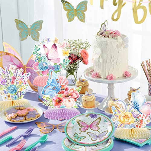 10pcs Butterfly Party Decorations - Spring Pink Purple Butterfly Flowers Centerpieces 3D Table Honeycomb Toppers for Girls Baby Shower Party Photo Prop Supplies
