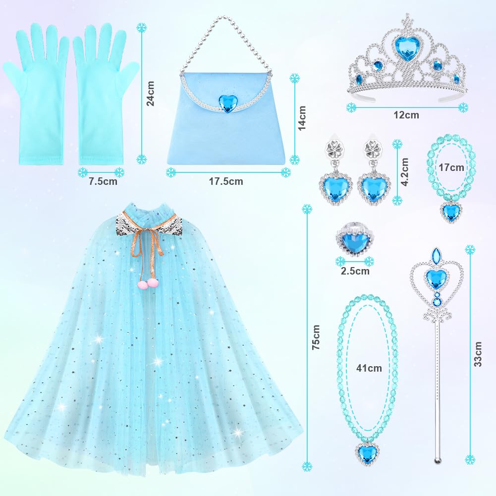 11-Piece Princess Cape Set with Crown, Wand, Jewelry, and Bag for Girls