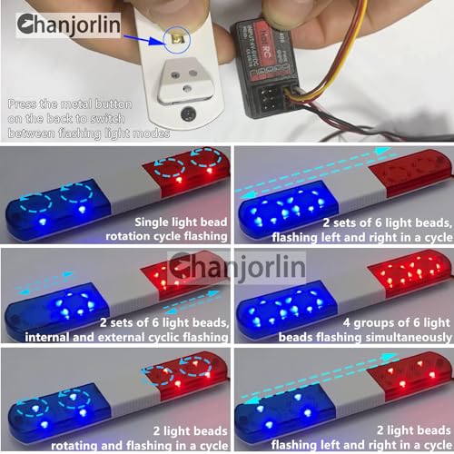 1/10 RC Car Police Lights - 9 Flash Modes Blue&Red LED 145mm for Crawler Trucks