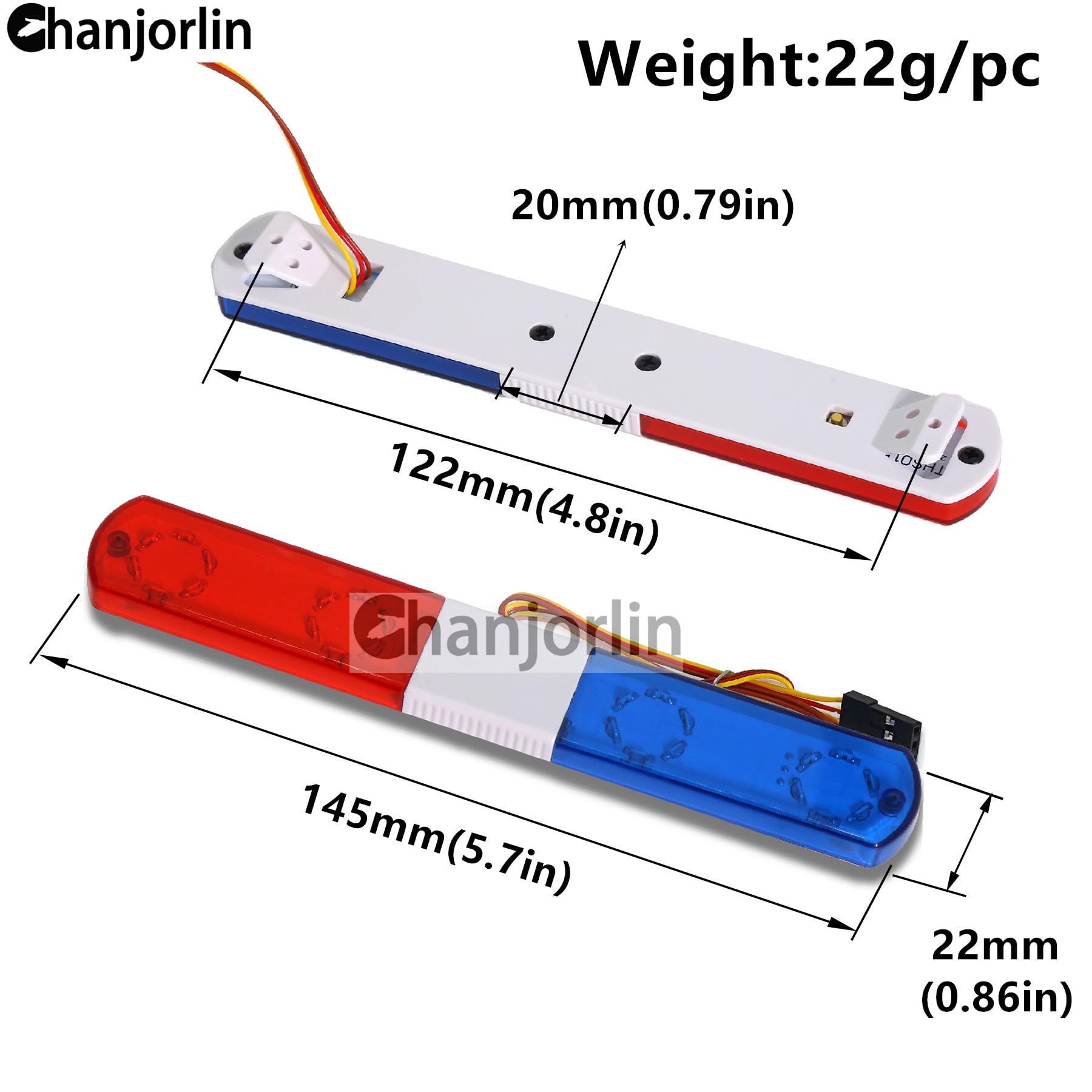 1/10 RC Car Police Lights - 9 Flash Modes Blue&Red LED 145mm for Crawler Trucks