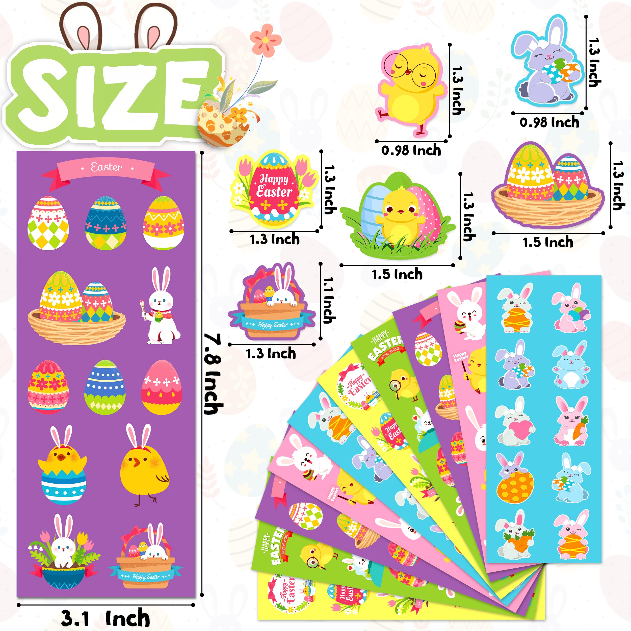 1100 Assorted Easter Stickers for Kids - 55 Designs, Reusable Vinyl