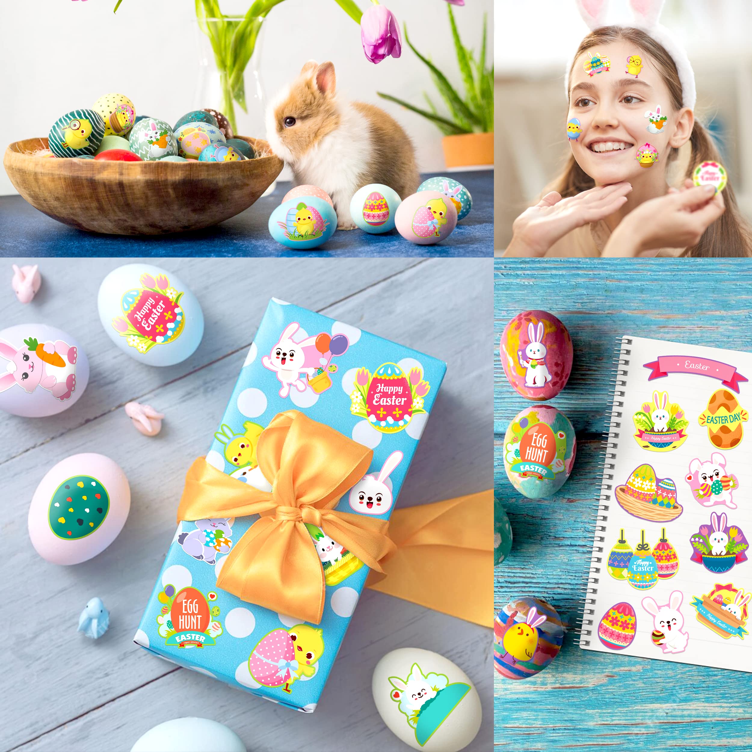 1100 Assorted Easter Stickers for Kids - 55 Designs, Reusable Vinyl