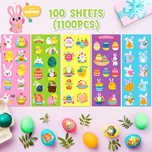 1100 Assorted Easter Stickers for Kids - 55 Designs, Reusable Vinyl