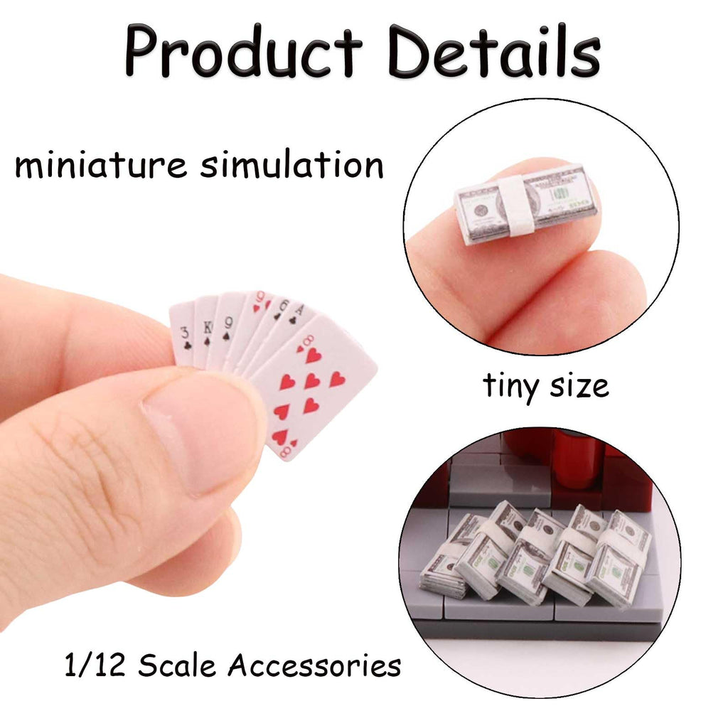 1:12 Scale Miniature Doll Accessories Set – 400 Pcs Fake Money, Playing Cards & Wine Bottle for Dollhouse