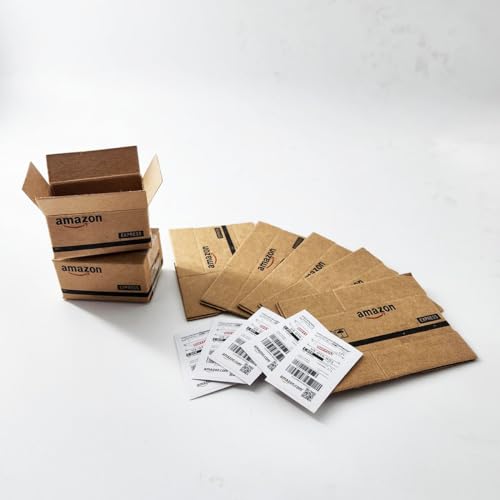 1:12 Scale Miniature Shipping Box Kit – 5 Unfolded Craft Paper Boxes with Shipping Labels for Dollhouse
