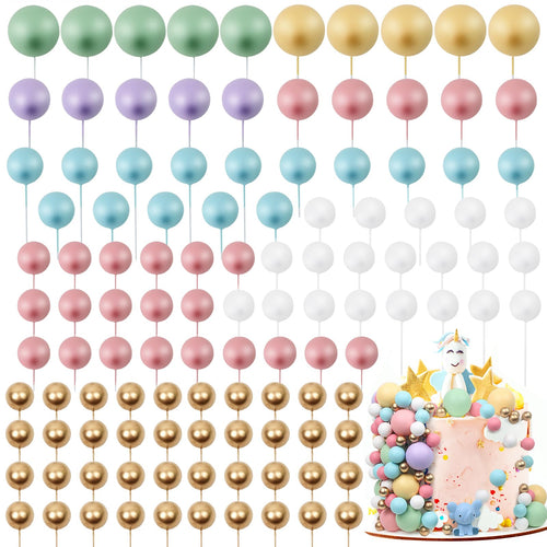 115 Pcs Pastel Foam Ball Cake Toppers - Mini Balloon Cupcake Picks for DIY Cakes, Birthday, Wedding, Baby Shower - 5 Sizes, Non-Edible