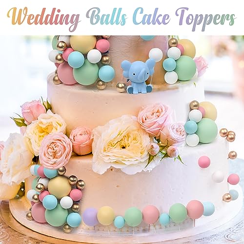 115 Pcs Pastel Foam Ball Cake Toppers - Mini Balloon Cupcake Picks for DIY Cakes, Birthday, Wedding, Baby Shower - 5 Sizes, Non-Edible