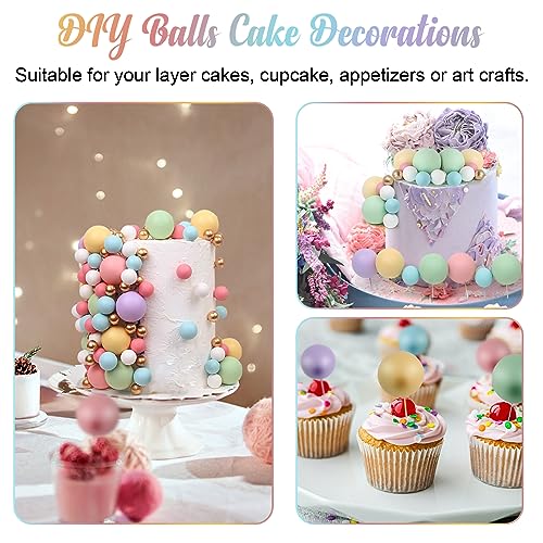 115 Pcs Pastel Foam Ball Cake Toppers - Mini Balloon Cupcake Picks for DIY Cakes, Birthday, Wedding, Baby Shower - 5 Sizes, Non-Edible