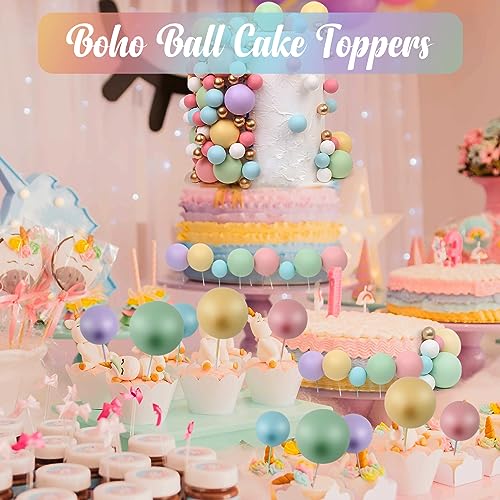 115 Pcs Pastel Foam Ball Cake Toppers - Mini Balloon Cupcake Picks for DIY Cakes, Birthday, Wedding, Baby Shower - 5 Sizes, Non-Edible