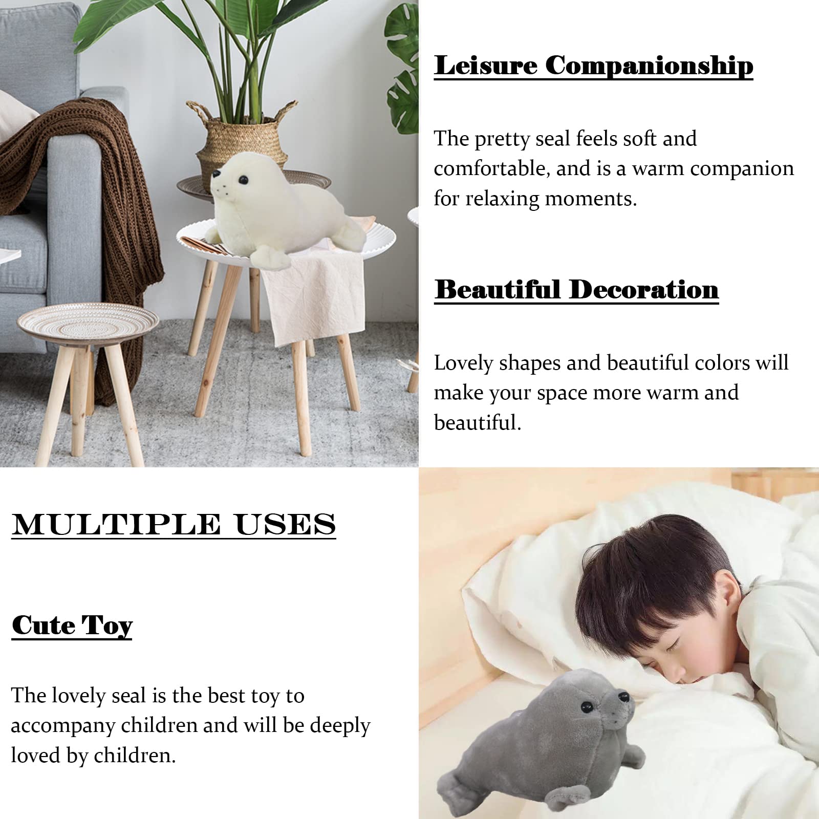 11.8 Inch White Seal Plush Stuffed Animal - Soft Cute Kawaii Pillow Toy for Kids by zhidiloveyou