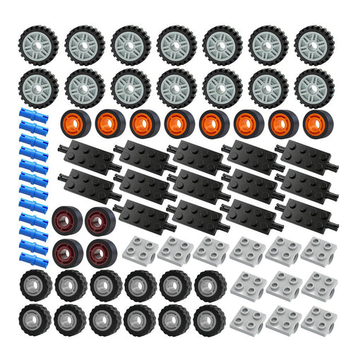 118-Piece Wheels and Axles Set – 3 Types of Tires & Rims for Building Blocks, Compatible with Major Brands, Bulk Vehicle Parts by Pasacho