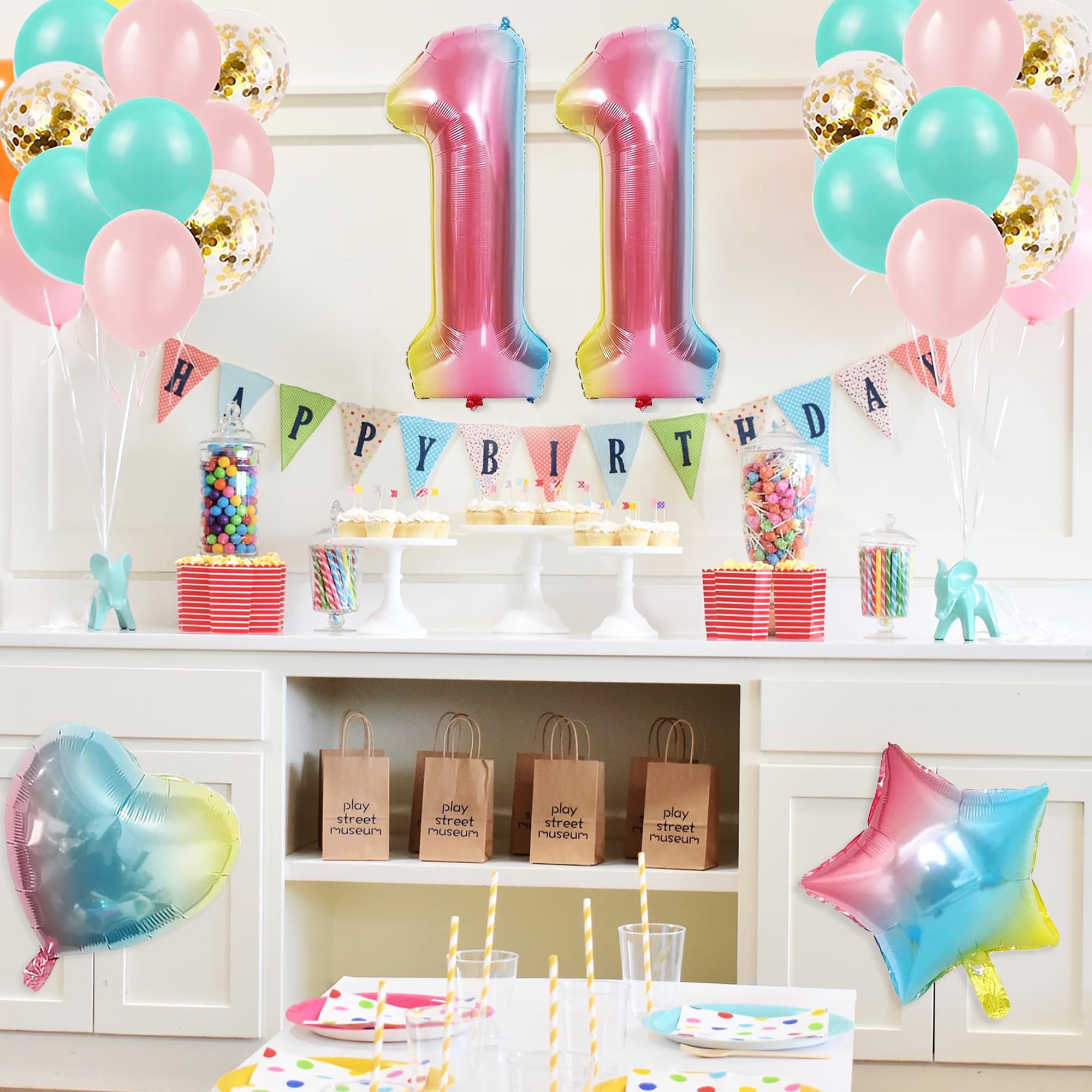 11th Birthday Balloon Set – Gradient Number 11 with Happy Birthday Banner for Girls and Boys