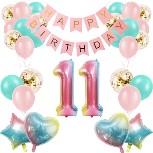 11th Birthday Balloon Set – Gradient Number 11 with Happy Birthday Banner for Girls and Boys
