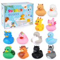 12 Assorted Mini Rubber Ducks – No-Hole Bath Toys with Animal Designs (Highland Cow, Black Cat, Sheep) by Prewplam