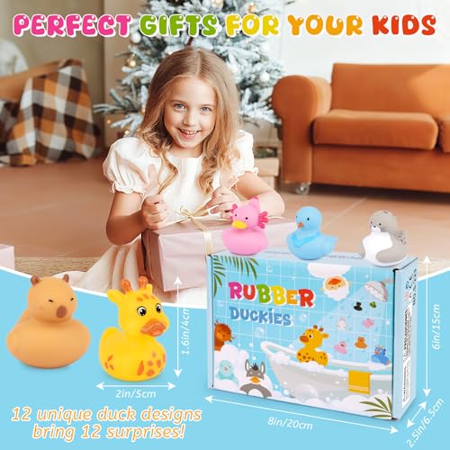 12 Assorted Mini Rubber Ducks – No-Hole Bath Toys with Animal Designs (Highland Cow, Black Cat, Sheep) by Prewplam