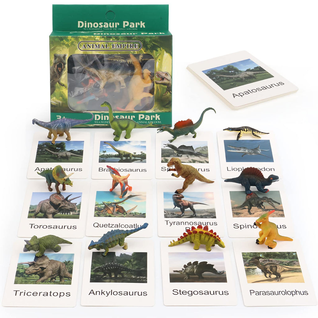 12 Dinosaur Figurines with Matching Cards – Montessori Learning Toy Set for Kids Age 3 and Up
