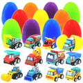 12 Easter Egg Fillers with Pull-Back Cars – Prefilled Construction Vehicle Toys for Kids Ages 3-8