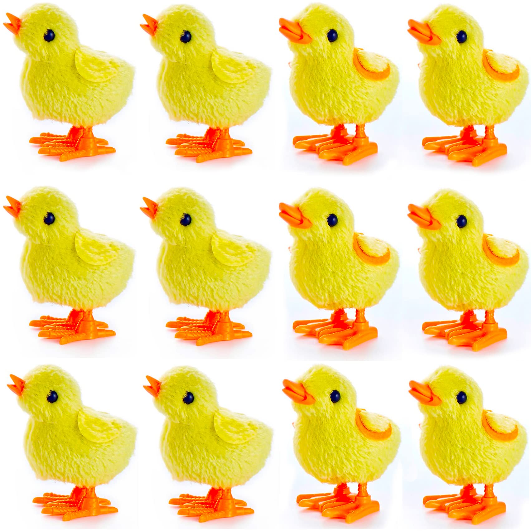 12 Fluffy Wind-Up Chick Toys Bulk Pack – Hopping Jumping Easter Basket Stuffers by Liberty Imports