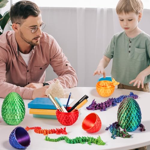 12-Inch 3D Printed Articulated Crystal Dragon with Egg - Oarmzr Collectible Figure (Blue Green Purple)