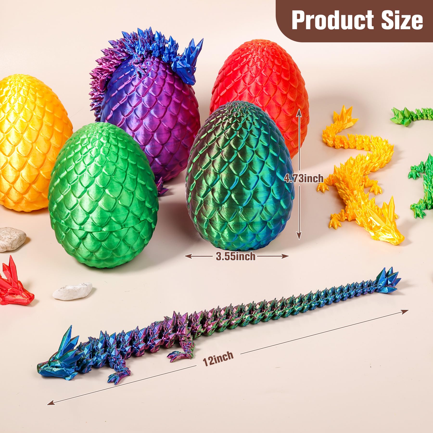 12-Inch 3D Printed Articulated Crystal Dragon with Egg - Oarmzr Collectible Figure (Blue Green Purple)