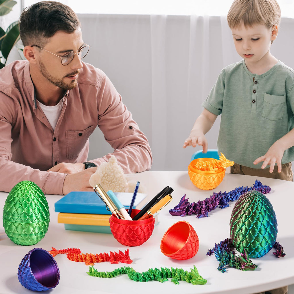 12-Inch 3D Printed Articulated Crystal Dragon with Egg - Oarmzr Collectible Figure (Blue Green Purple)