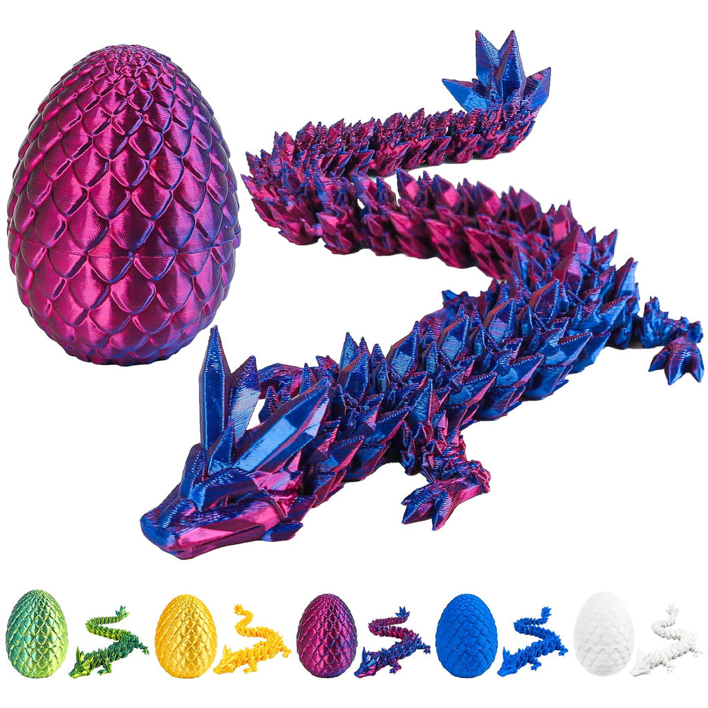 12 Inch 3D Printed Dragon Egg with Articulated Dragon Inside - Laser Purple Fidget Toy and Desk Decor by Miai Home