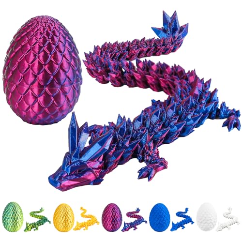 12 Inch 3D Printed Dragon Egg with Articulated Dragon Inside - Laser Purple Fidget Toy and Desk Decor by Miai Home