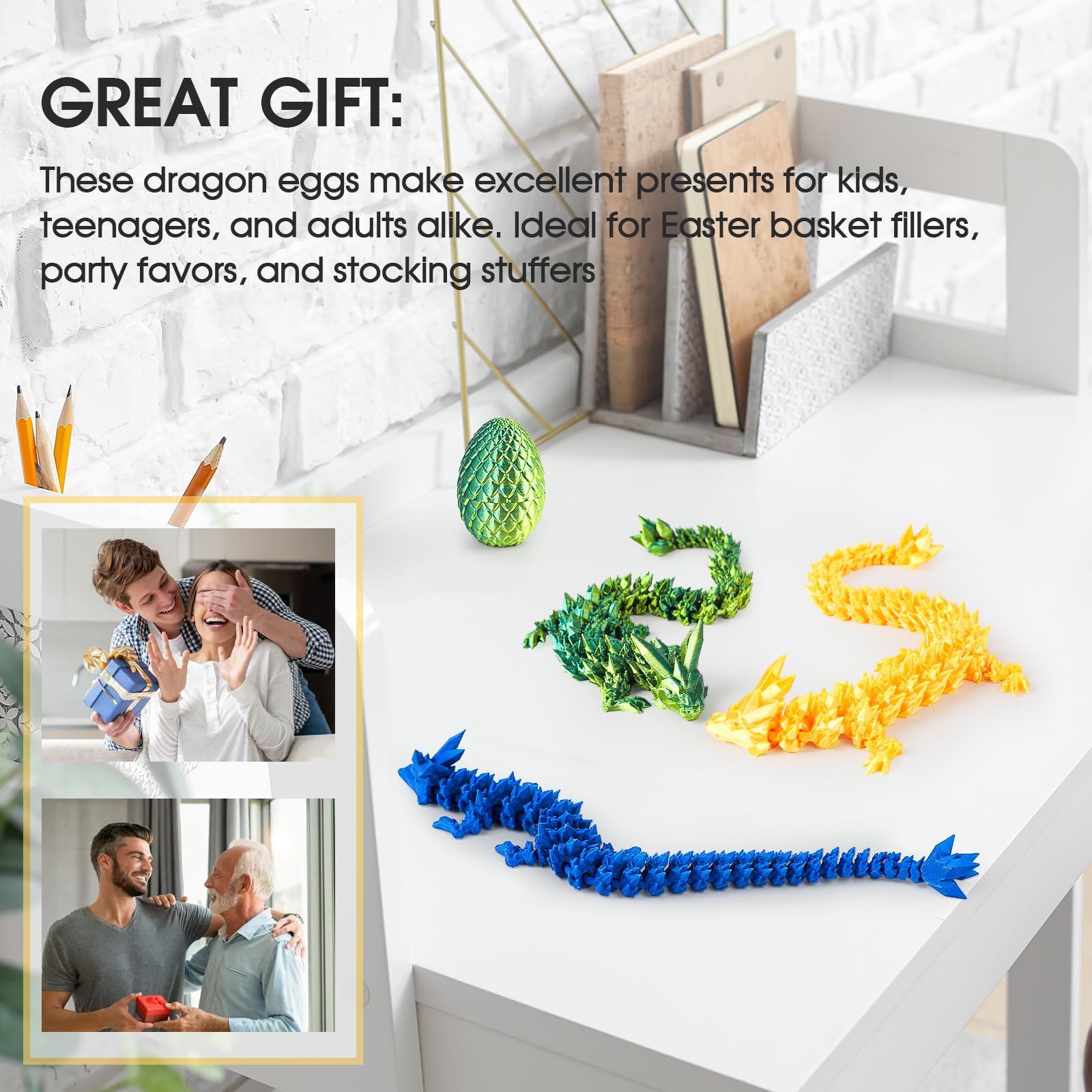 12-Inch 3D Printed Dragon Egg with Dragon Inside – Laser Yellow Green Fidget Toy Executive Desk Decor