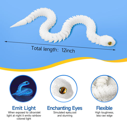12-Inch 3D Printed Snake Toys – 6 Pack Flexible PLA Figures for Desk Decor and Stress Relief