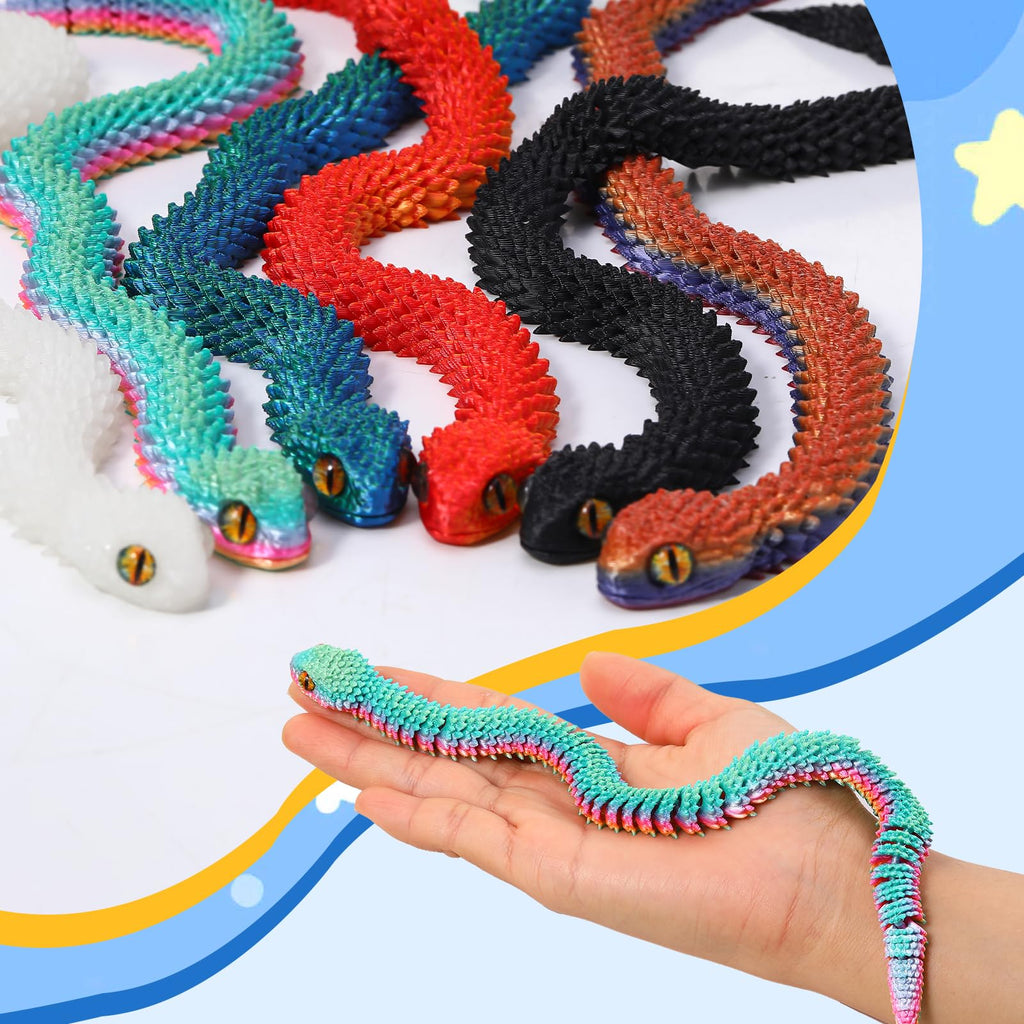 12-Inch 3D Printed Snake Toys – 6 Pack Flexible PLA Figures for Desk Decor and Stress Relief