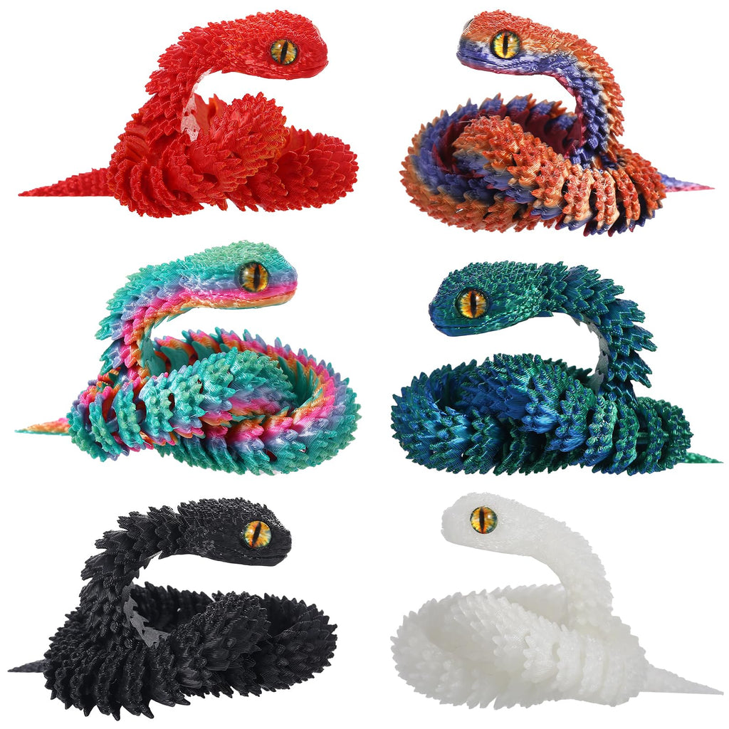 12-Inch 3D Printed Snake Toys – 6 Pack Flexible PLA Figures for Desk Decor and Stress Relief